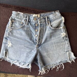 AGOLDE Women's Distressed Denim Shorts - Light Blue